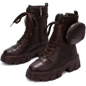 Women's Combat Platform Boots with Chunky Block Heels, High Tops Boots
