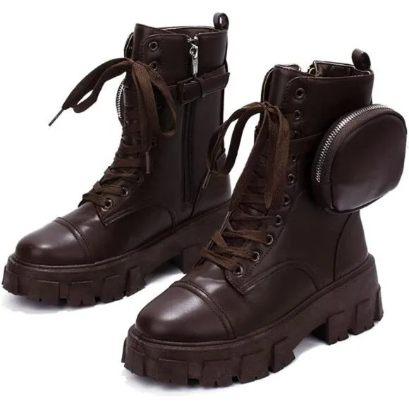 Women's Combat Platform Boots with Chunky Block Heels, High Tops Boots
