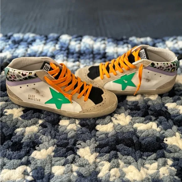 Women’s Golden Goose Sneakers - Orange and Green worn once