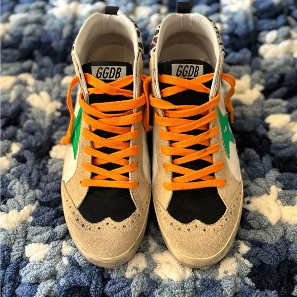 Women’s Golden Goose Sneakers - Orange and Green worn once