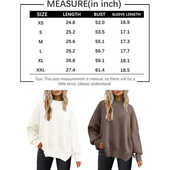 Women's Oversized Batwing Sweaters Crewneck Ribbed Knit Side Slit Pullover Tops
