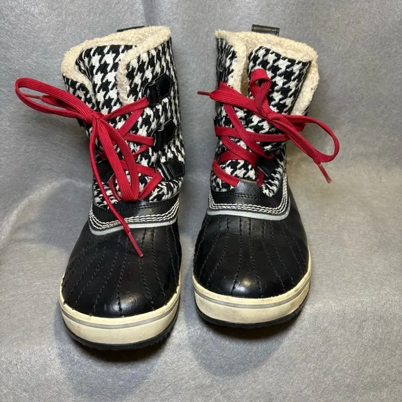 Women’s Sorel Tivoli Tweed Waterproof Boots, Black and Cream Houndstooth, Size 9