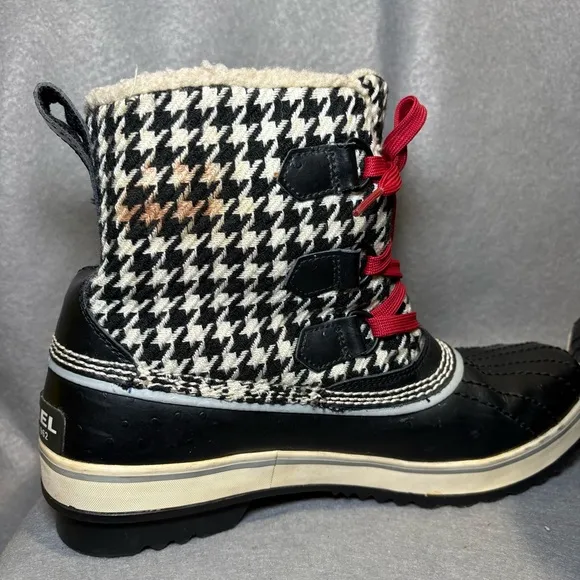 Women’s Sorel Tivoli Tweed Waterproof Boots, Black and Cream Houndstooth, Size 9