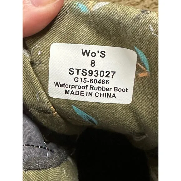 Women’s Sperry Top Sider Black/Grey Lace Up Duck Waterproof Rubber Boots Size 8