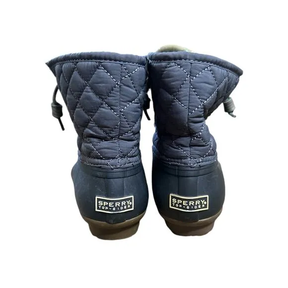 Women’s Sperry Top Sider Black/Grey Lace Up Duck Waterproof Rubber Boots Size 8