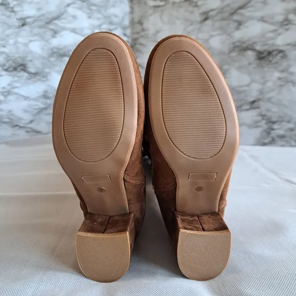 Women's Suede Over The Knee‎ Block Heeled Camel Boots With Lace Up Back Size 8
