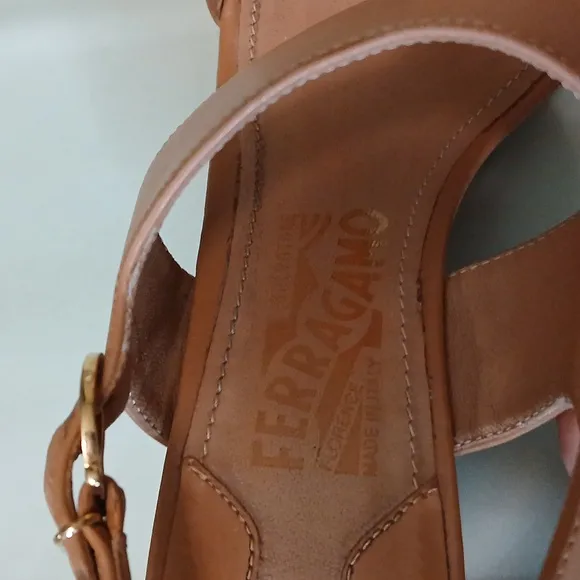 Women's Tan Salvatore Ferragamo Sandals With Chain Detail