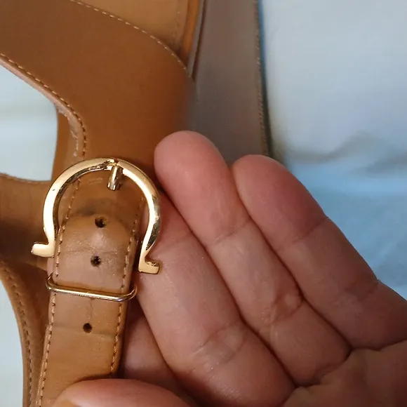 Women's Tan Salvatore Ferragamo Sandals With Chain Detail