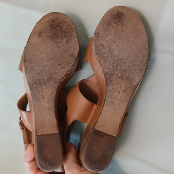 Women's Tan Salvatore Ferragamo Sandals With Chain Detail