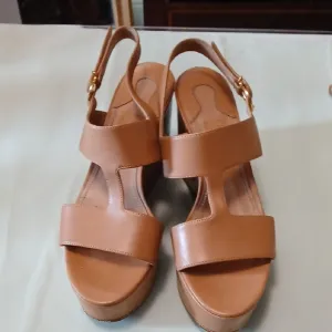 Women's Tan Salvatore Ferragamo Sandals With Chain Detail