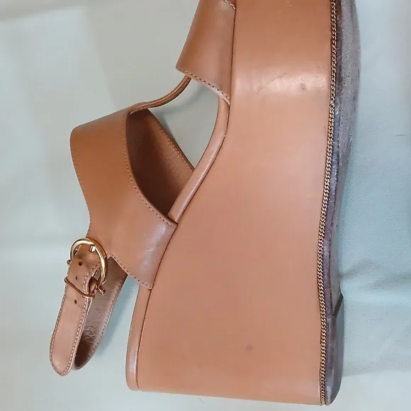 Women's Tan Salvatore Ferragamo Sandals With Chain Detail