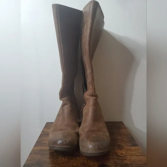 Womens Teva Tall Leather Riding Work Boots Size 11 Heeled Brown