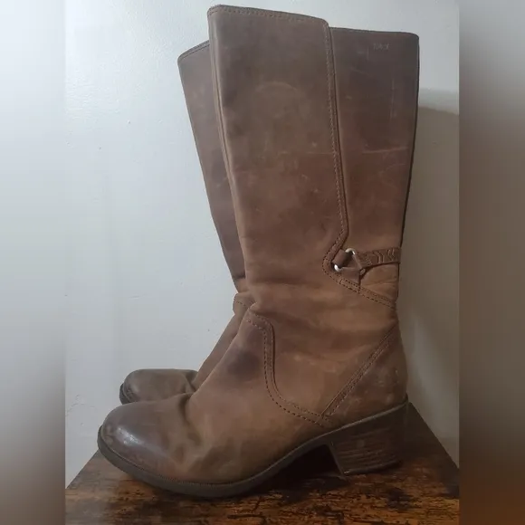 Womens Teva Tall Leather Riding Work Boots Size 11 Heeled Brown