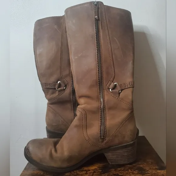 Womens Teva Tall Leather Riding Work Boots Size 11 Heeled Brown