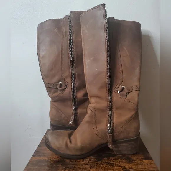 Womens Teva Tall Leather Riding Work Boots Size 11 Heeled Brown