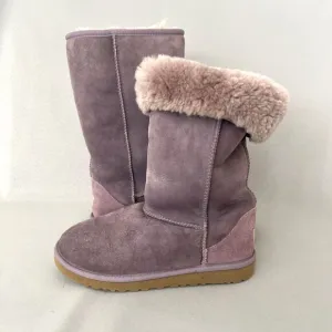 Womens UGG Boots Classic Tall Purple Sheepskin Suede Wool Boho Malibu Sz 6 Fits7
