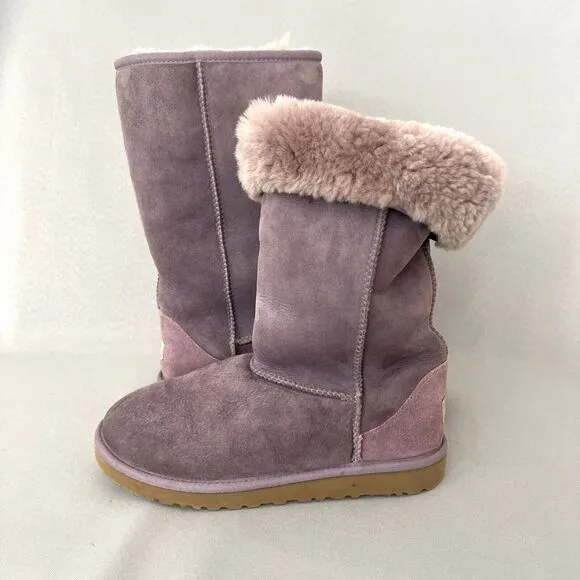 Womens UGG Boots Classic Tall Purple Sheepskin Suede Wool Boho Malibu Sz 6 Fits7