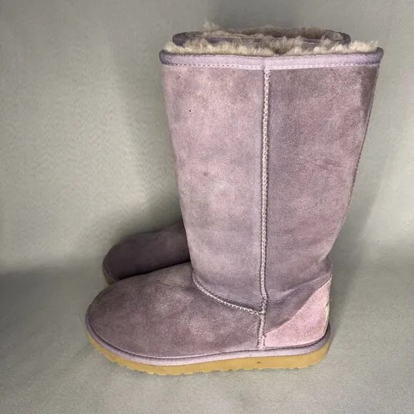 Womens UGG Boots Classic Tall Purple Sheepskin Suede Wool Boho Malibu Sz 6 Fits7