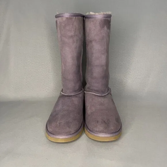 Womens UGG Boots Classic Tall Purple Sheepskin Suede Wool Boho Malibu Sz 6 Fits7