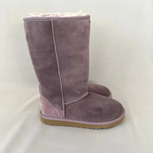 Womens UGG Boots Classic Tall Purple Sheepskin Suede Wool Boho Malibu Sz 6 Fits7