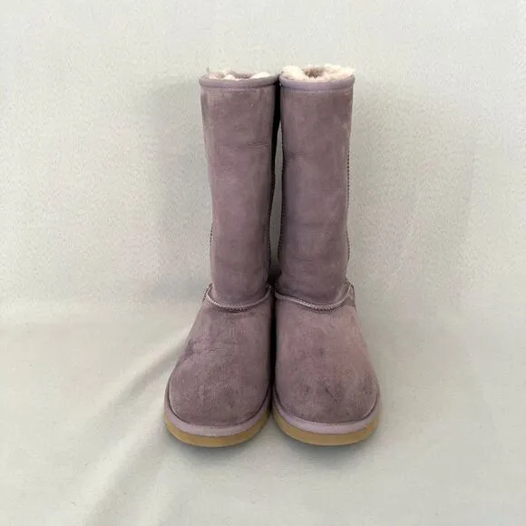 Womens UGG Boots Classic Tall Purple Sheepskin Suede Wool Boho Malibu Sz 6 Fits7