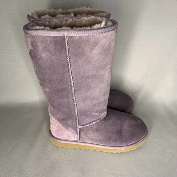 Womens UGG Boots Classic Tall Purple Sheepskin Suede Wool Boho Malibu Sz 6 Fits7