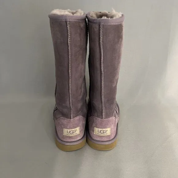 Womens UGG Boots Classic Tall Purple Sheepskin Suede Wool Boho Malibu Sz 6 Fits7