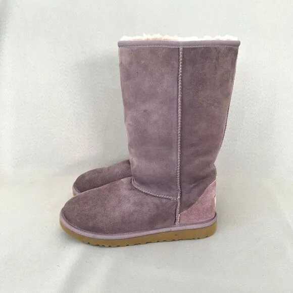 Womens UGG Boots Classic Tall Purple Sheepskin Suede Wool Boho Malibu Sz 6 Fits7