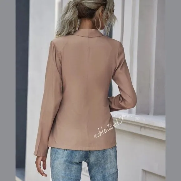 Women's V Neck Blazer Jacket Self Tie Knot Beige or Khaki