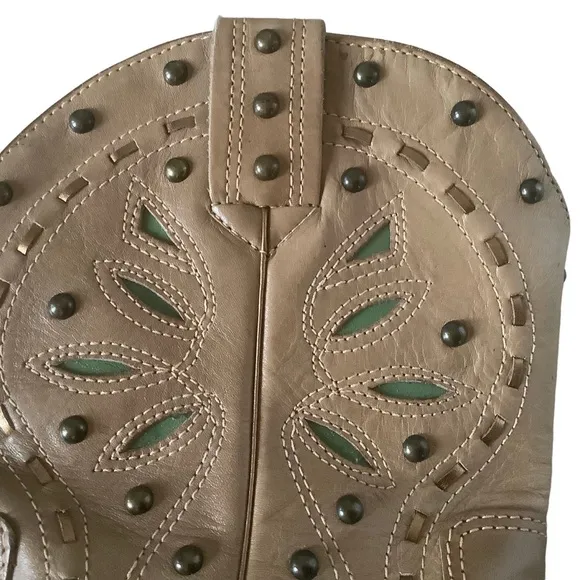 Women’s western cowboy boots embroidered leather with studs Sz 10 Made in Italy
