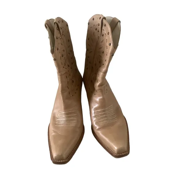 Women’s western cowboy boots embroidered leather with studs Sz 10 Made in Italy