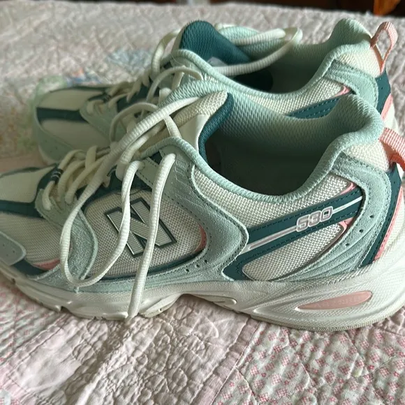 Women's White and Teal New Balance 530
