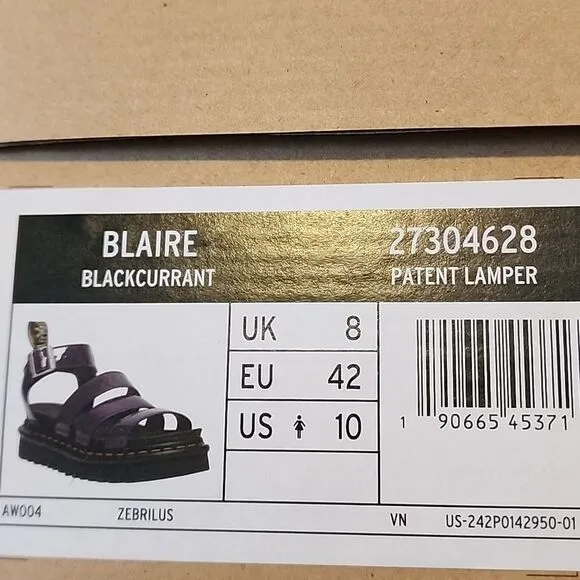 Women's Dr Martens Patent Blaire black currant Purple Sandals size 10 NWOT