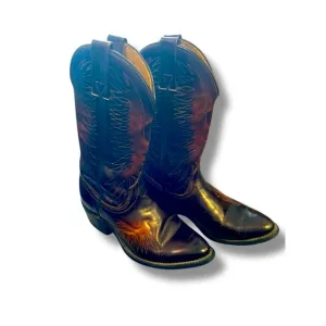Wrangler Brown Leather Cowboy Boots with Firebird Etching 5.5