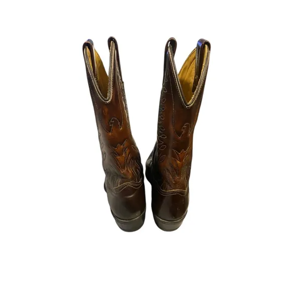 Wrangler Brown Leather Cowboy Boots with Firebird Etching 5.5