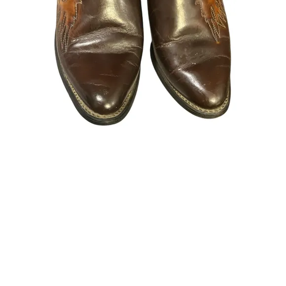 Wrangler Brown Leather Cowboy Boots with Firebird Etching 5.5