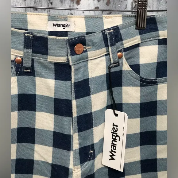 Wrangler Wrock 672 High-Rise Kick Flare Jeans Plaid Check Size 28