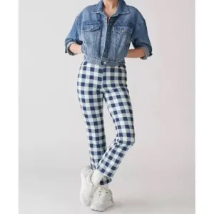 Wrangler Wrock 672 High-Rise Kick Flare Jeans Plaid Check Size 28