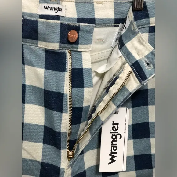 Wrangler Wrock 672 High-Rise Kick Flare Jeans Plaid Check Size 28