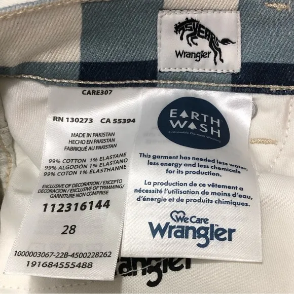 Wrangler Wrock 672 High-Rise Kick Flare Jeans Plaid Check Size 28