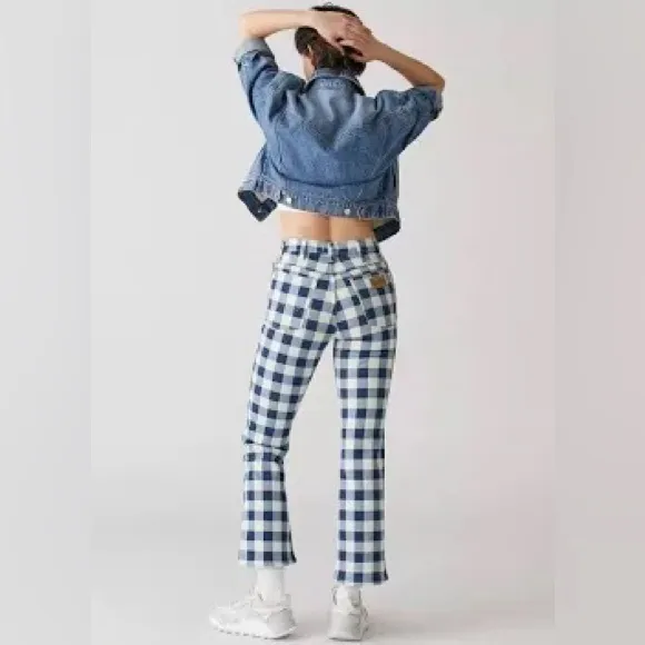 Wrangler Wrock 672 High-Rise Kick Flare Jeans Plaid Check Size 28