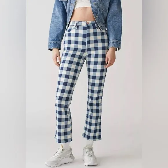 Wrangler Wrock 672 High-Rise Kick Flare Jeans Plaid Check Size 28