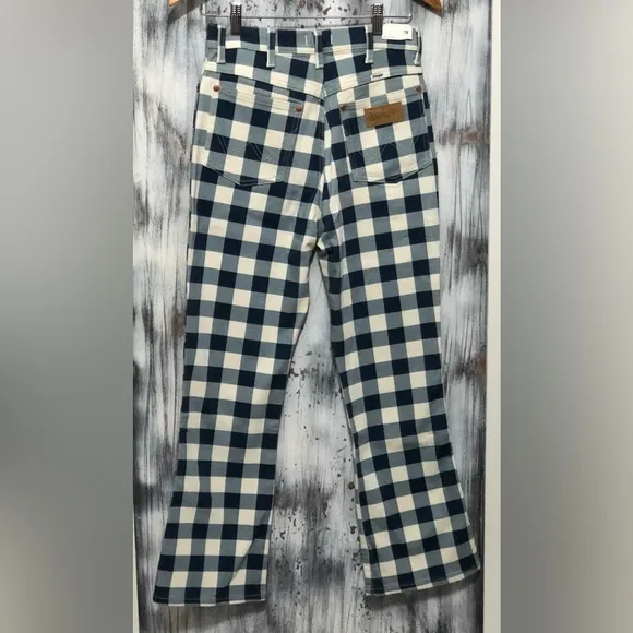 Wrangler Wrock 672 High-Rise Kick Flare Jeans Plaid Check Size 28