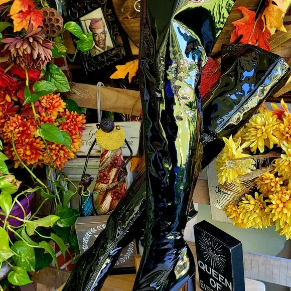 WSKEISP Thigh High Patent Leather Boots