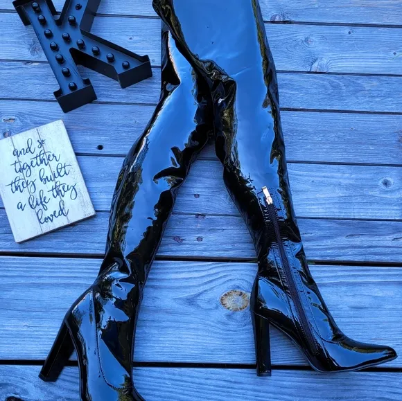 WSKEISP Thigh High Patent Leather Boots