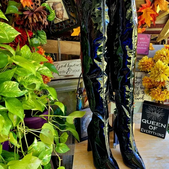 WSKEISP Thigh High Patent Leather Boots
