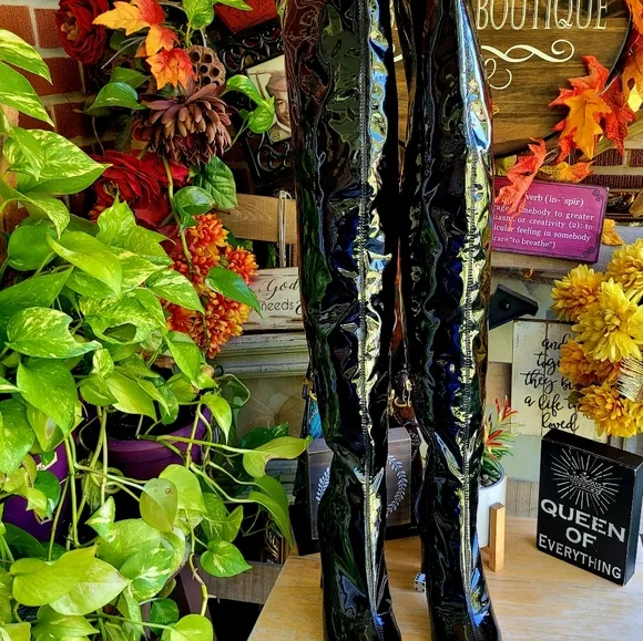 WSKEISP Thigh High Patent Leather Boots