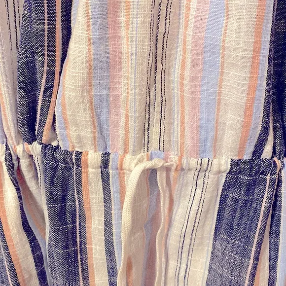 Xirena | Emersyn 100% Cotton Drawstring Waist Resort Beach Stripe Dress Large