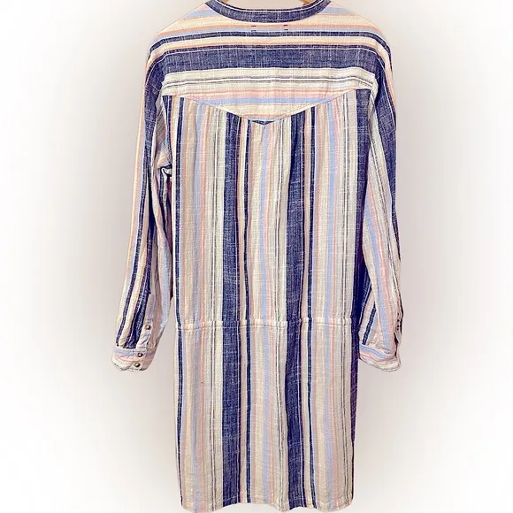 Xirena | Emersyn 100% Cotton Drawstring Waist Resort Beach Stripe Dress Large
