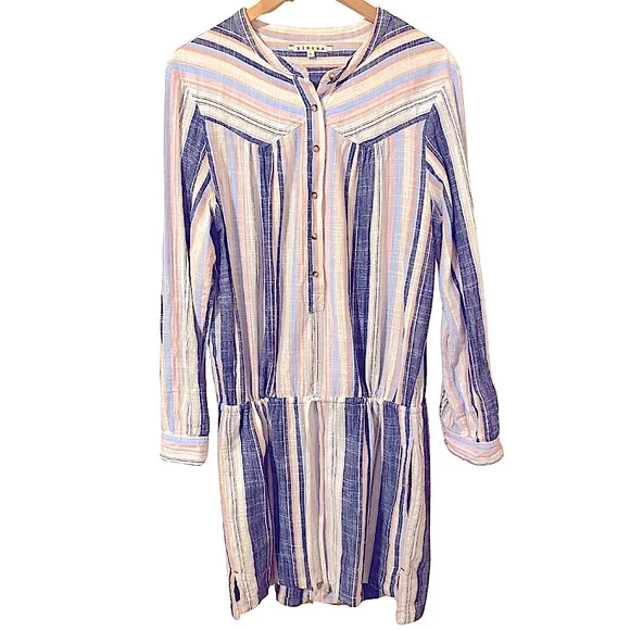 Xirena | Emersyn 100% Cotton Drawstring Waist Resort Beach Stripe Dress Large